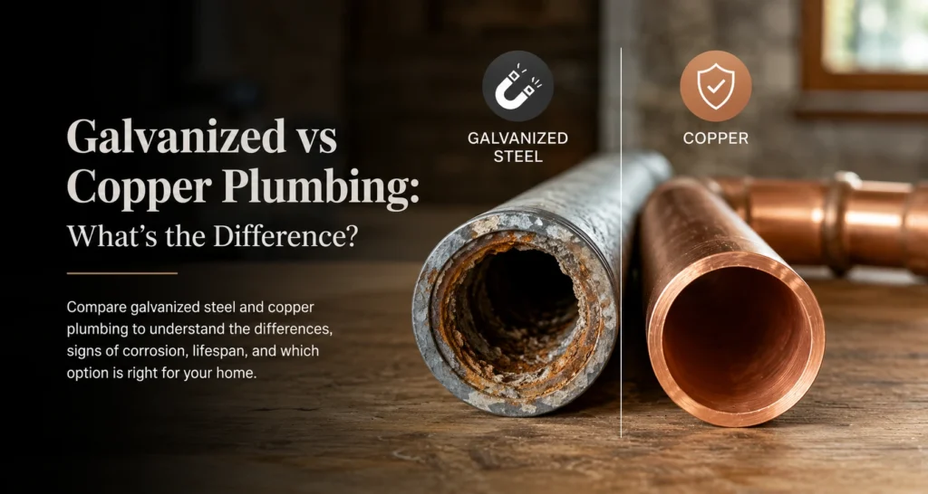 Galvanized steel pipe compared to copper pipe